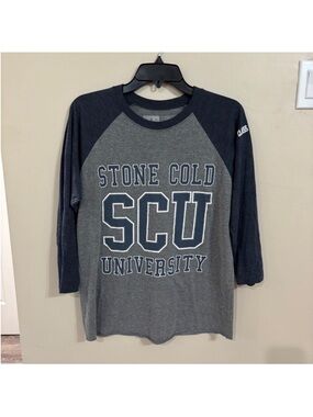 WWE Stone Cold SCU University Raglan Tee in Charcoal & Navy